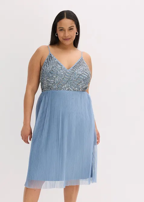 Robe midi à jupe plissée et sequins brodés, bonprix