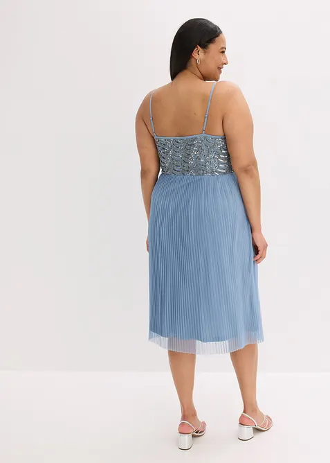Robe midi à jupe plissée et sequins brodés, bonprix