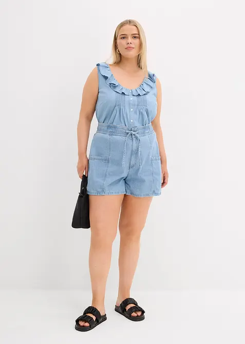 Short en jean avec taille haute élastiquée, bonprix