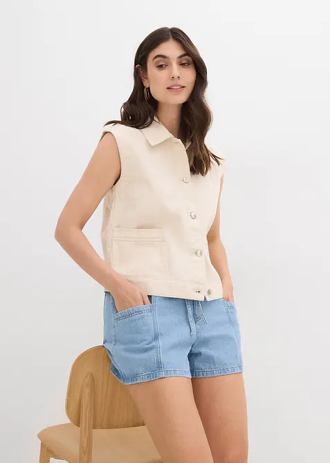 Short en jean avec taille haute élastiquée, bonprix