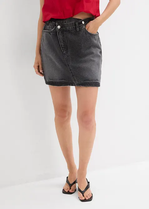 Jupe en jean à fermeture décalée asymétrique, bonprix