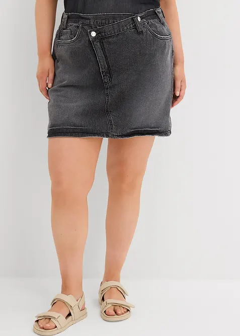Jupe en jean à fermeture décalée asymétrique, bonprix