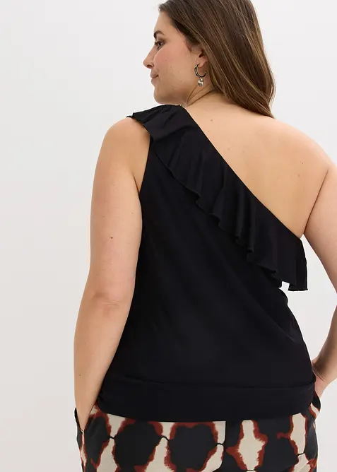 Top asym&eacute;trique avec volant en viscose douce et extensible, bonprix