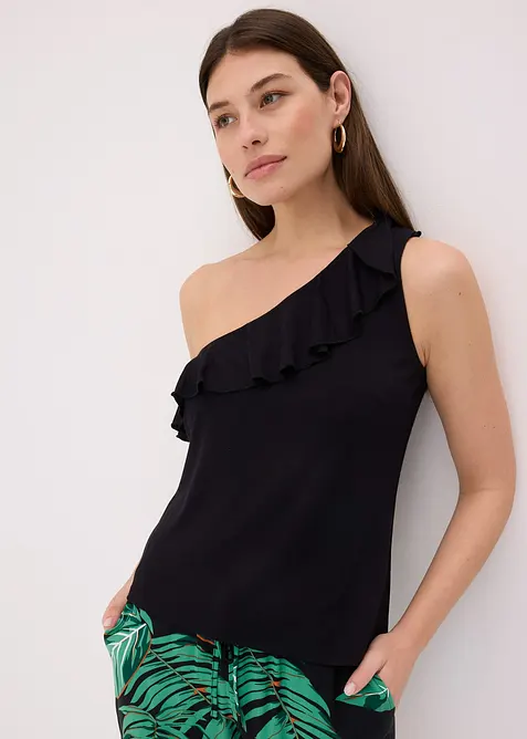 Top asymétrique avec volant en viscose douce et extensible, bonprix