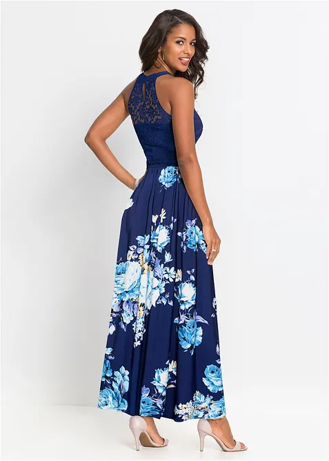 Robe longue estivale avec imprim&eacute; floral et empi&egrave;cement dentelle, bonprix