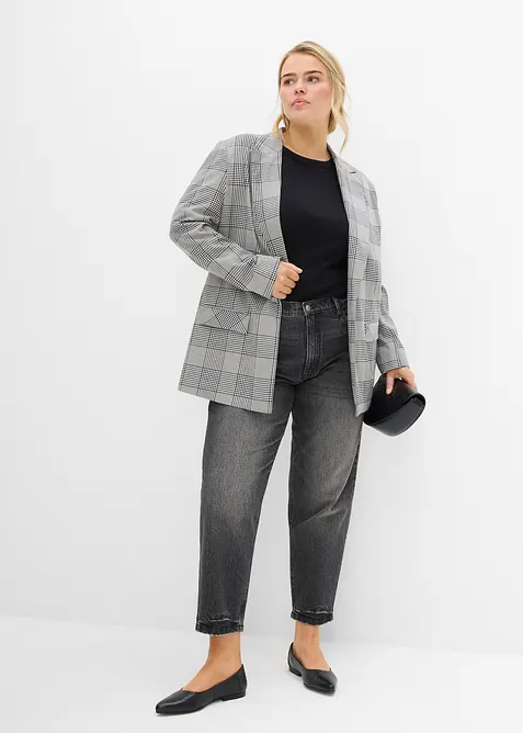 Jean mom taille haute, peu extensible, cropped, bonprix