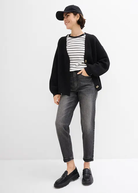 Jean mom taille haute, peu extensible, cropped, bonprix