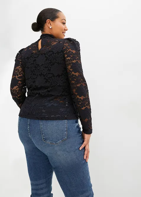 T-shirt manches longues cintré en dentelle, bonprix