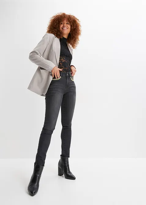 T-shirt manches longues cintr&eacute; en dentelle, bonprix