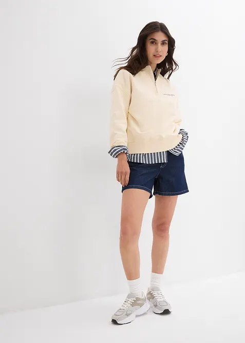 Short en jean taille haute, peu extensible, bonprix