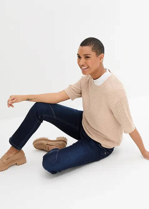 Jean boyfriend taille mi-haute et élastiquée, bonprix