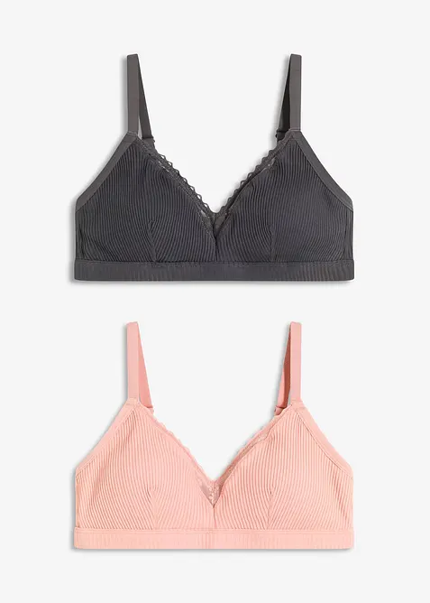 Lot de 2 soutiens-gorge bralette coton rembourrés sans armatures, bonprix