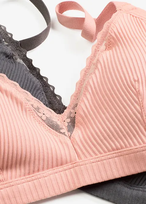 Lot de 2 soutiens-gorge bralette coton rembourrés sans armatures, bonprix