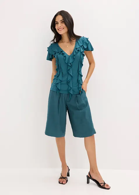 T-shirt avec volants en modal m&eacute;lang&eacute;, bonprix