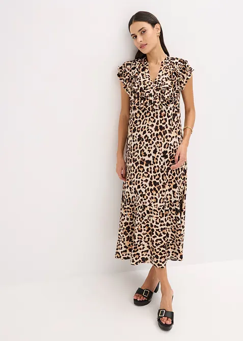 Robe midi avec volants en crêpe texturé, bonprix