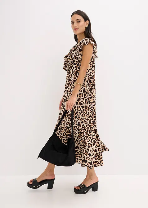 Robe midi avec volants en crêpe texturé, bonprix