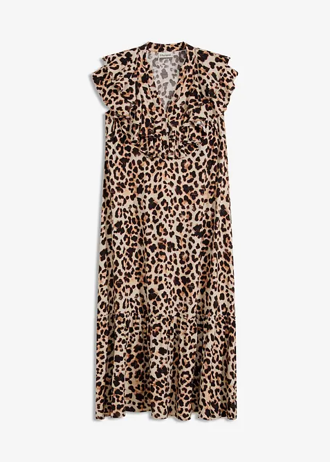 Robe midi avec volants en crêpe texturé, bonprix