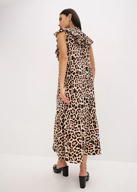 Robe midi avec volants en crêpe texturé, bonprix