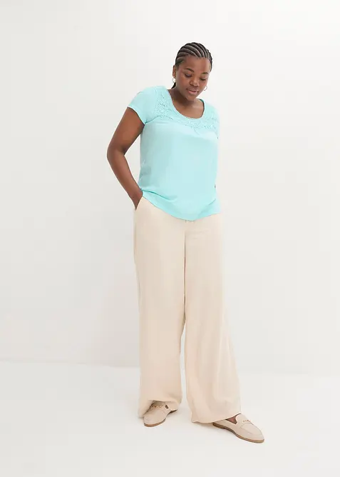 T-shirt coton et dentelle, manches courtes, bonprix