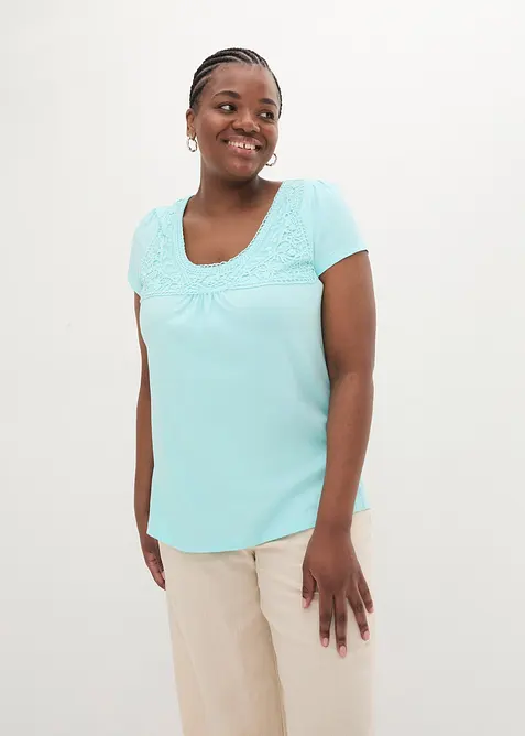 T-shirt coton et dentelle, manches courtes, bonprix