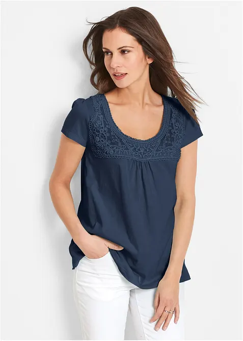 T-shirt coton et dentelle, manches courtes, bonprix