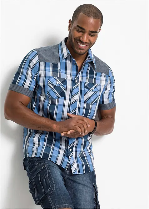 Chemise manches courtes avec empi&egrave;cements denim, bonprix