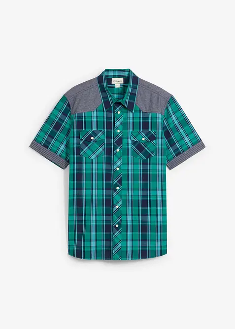 Chemise manches courtes avec empiècements denim, bonprix