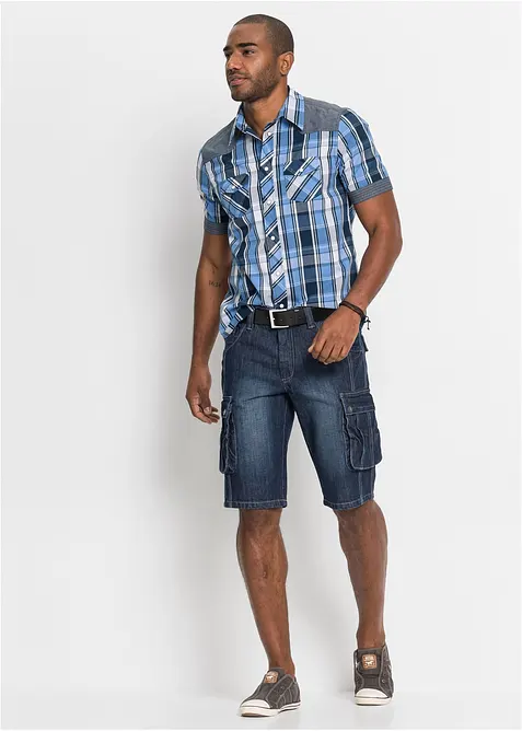 Chemise manches courtes avec empi&egrave;cements denim, bonprix