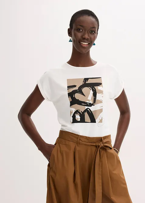 T-shirt en viscose m&eacute;lang&eacute;e &agrave; strass, bonprix