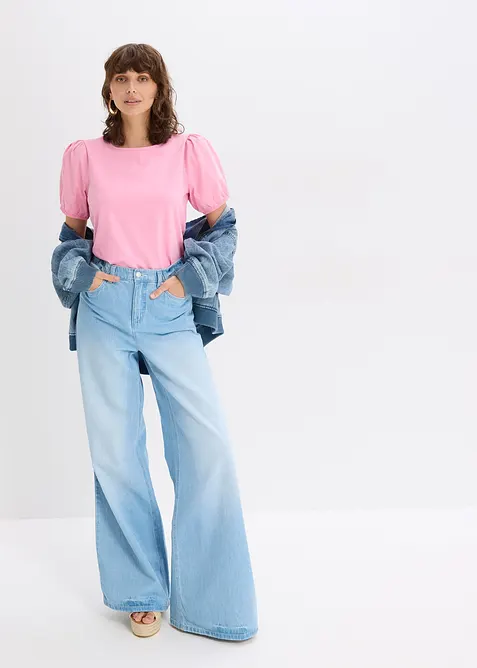 T-shirt en jersey avec manches bouffantes en popeline de coton, bonprix