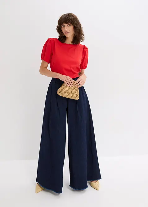 T-shirt en jersey avec manches bouffantes en popeline de coton, bonprix