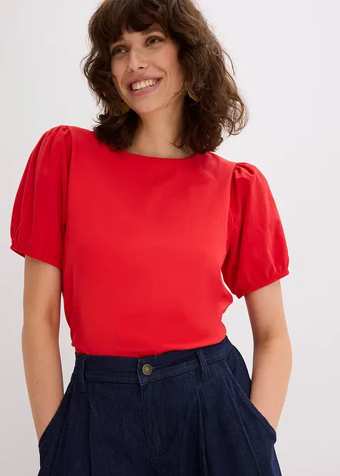 T-shirt en jersey avec manches bouffantes en popeline de coton, bonprix