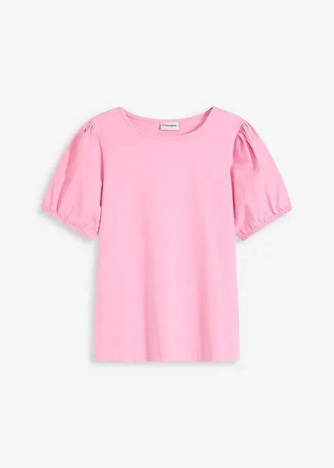 T-shirt en jersey avec manches bouffantes en popeline de coton, bonprix