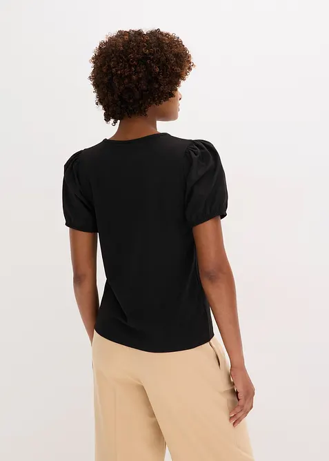 T-shirt en jersey avec manches bouffantes en popeline de coton, bonprix