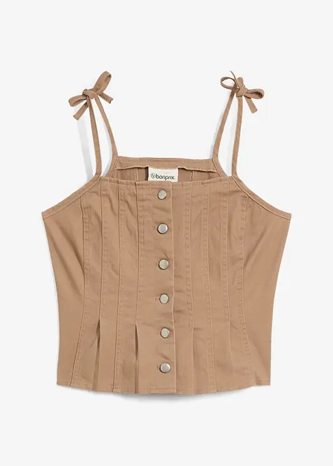 Top à fines bretelles en toile de coton extensible, bonprix