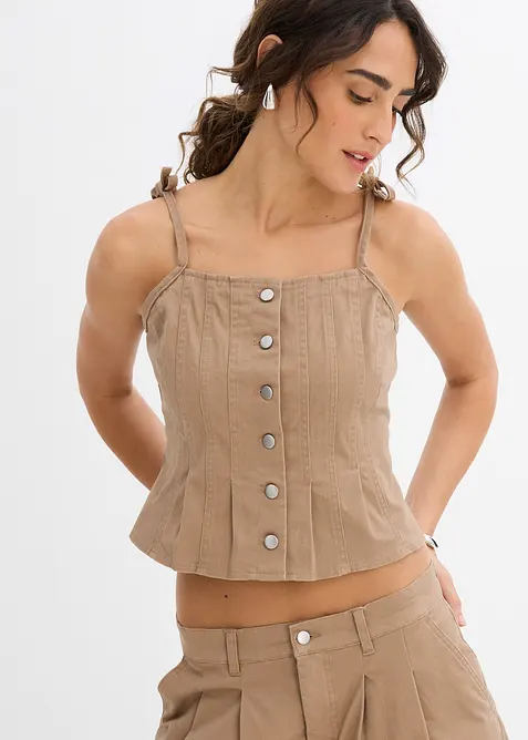 Top à fines bretelles en toile de coton extensible, bonprix