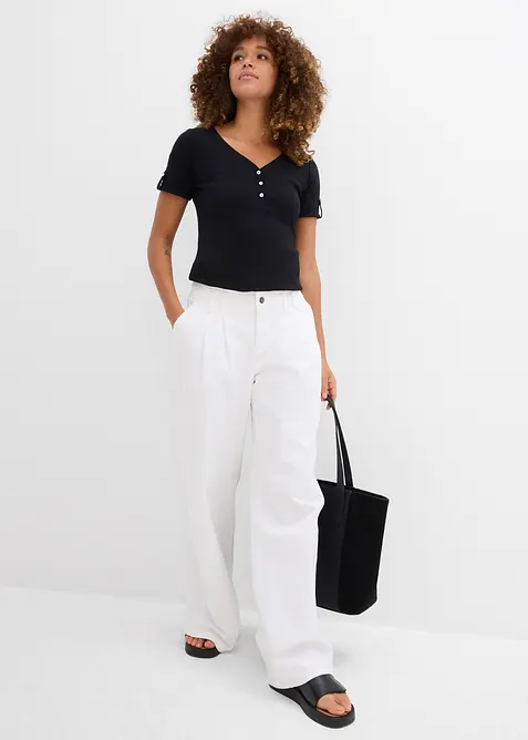 T-shirt col tunisien 100% coton, bonprix