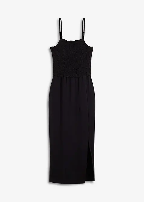 Robe midi en jersey avec empiècement smocké et fente, bonprix