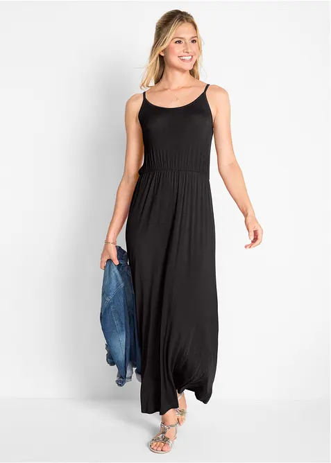 Robe longue, cintrée et fluide en viscose extensible, bonprix