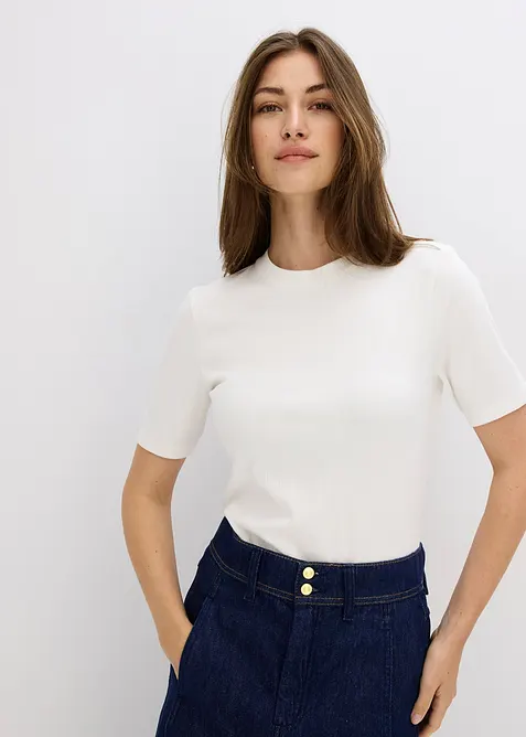T-shirt côtelé en viscose douce et extensible, bonprix