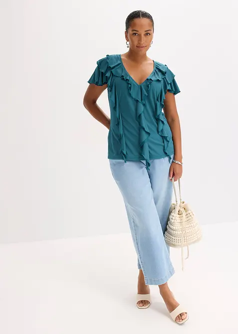 T-shirt avec volants en modal m&eacute;lang&eacute;, bonprix