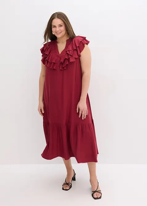 Robe midi avec volants en crêpe texturé, bonprix