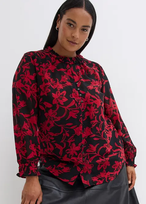 Chemisier en mousseline à détails smockés, bonprix