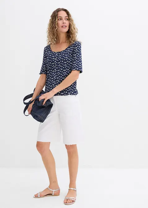 T-shirt côtelé à imprimé floral, manches coude, bonprix