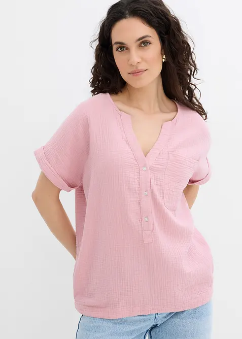 Blouse manches courtes en gaze de coton, bonprix