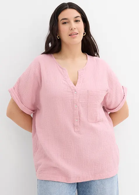 Blouse manches courtes en gaze de coton, bonprix