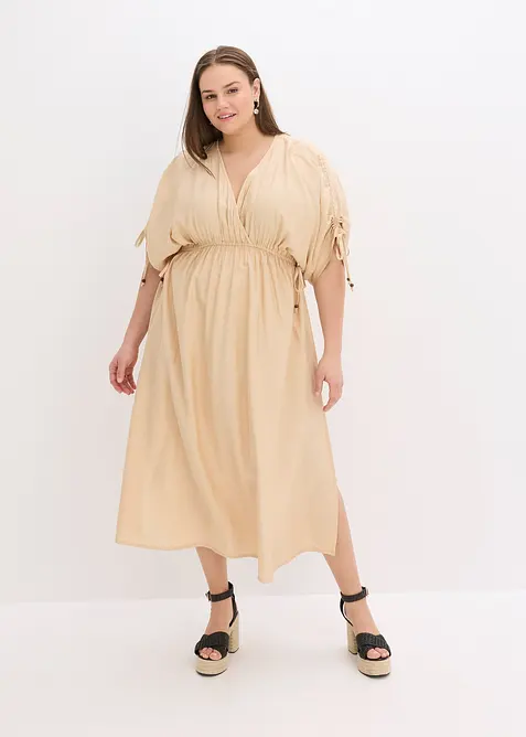 Robe longue à manches amples en matière texturée, bonprix