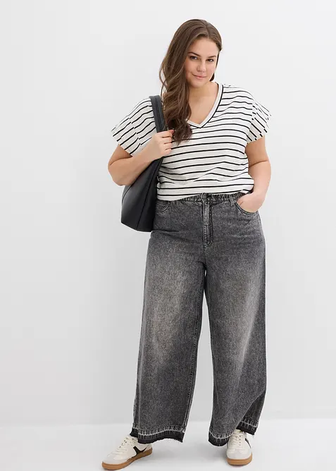 T-shirt rayé à manches volantées, bonprix