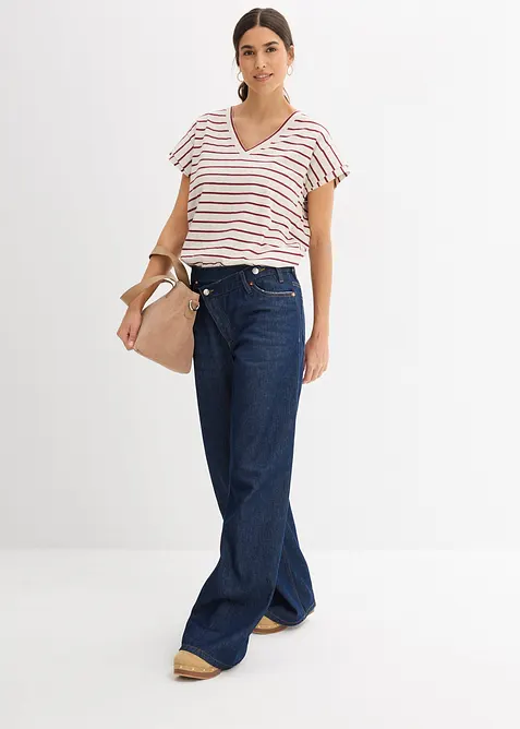 T-shirt rayé à manches volantées, bonprix