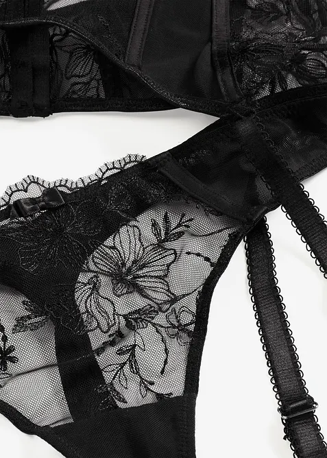 Guêpière à armatures et string avec broderies (ens. 2 pces), bonprix